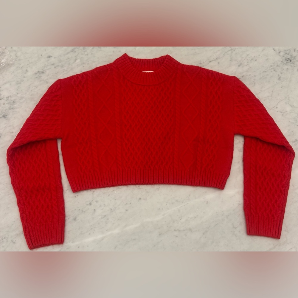 H&M Red Cable Knit Crop Sweater Size Small